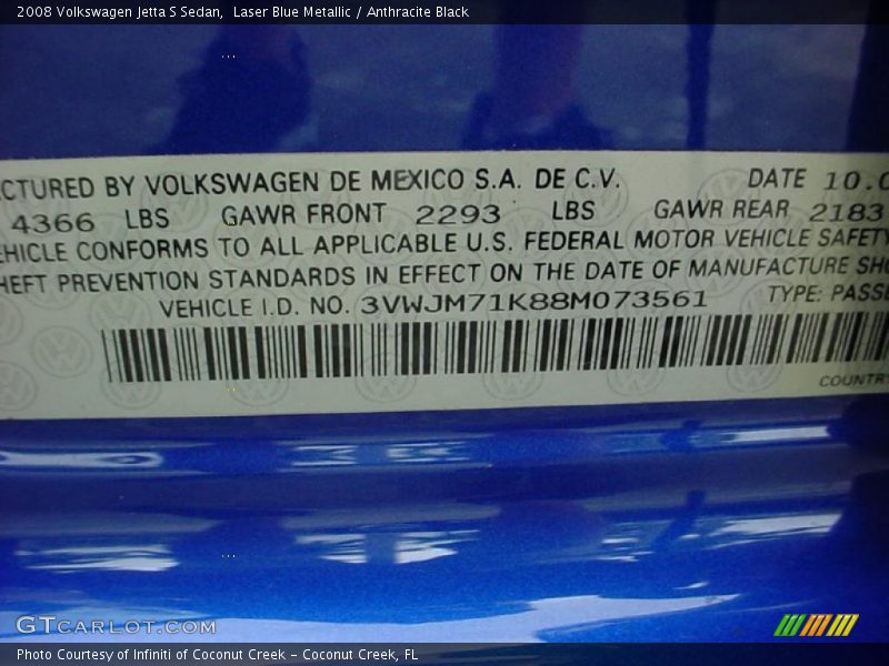 Laser Blue Metallic / Anthracite Black 2008 Volkswagen Jetta S Sedan