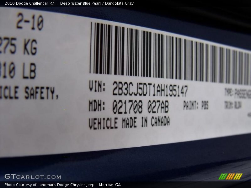 Deep Water Blue Pearl / Dark Slate Gray 2010 Dodge Challenger R/T