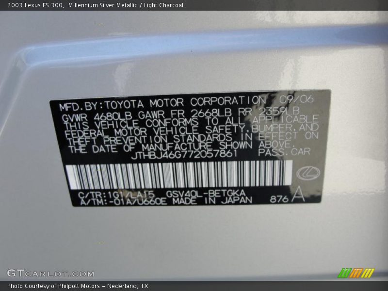 Millennium Silver Metallic / Light Charcoal 2003 Lexus ES 300