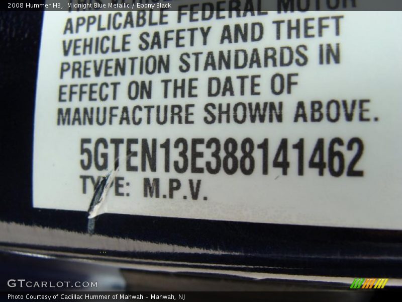 Midnight Blue Metallic / Ebony Black 2008 Hummer H3