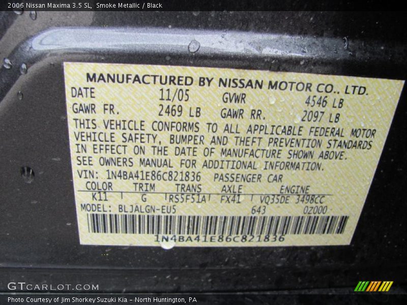 Smoke Metallic / Black 2006 Nissan Maxima 3.5 SL