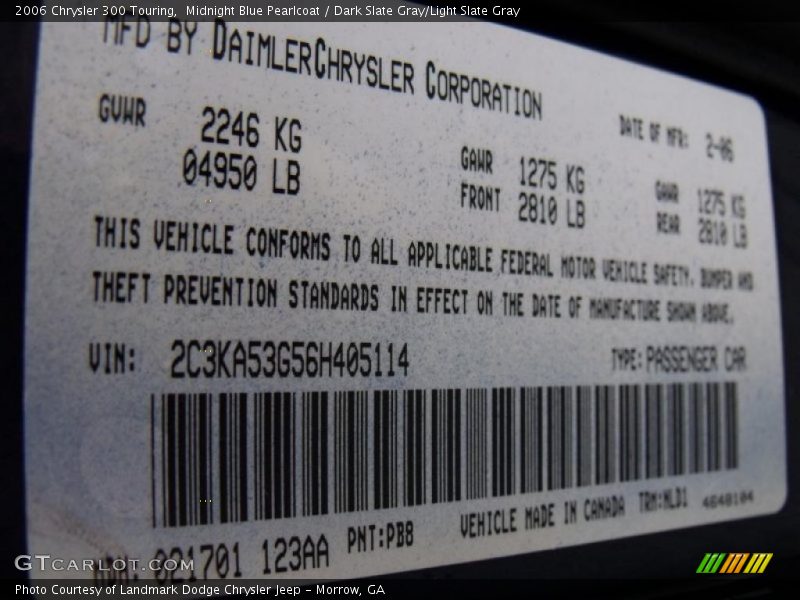 Midnight Blue Pearlcoat / Dark Slate Gray/Light Slate Gray 2006 Chrysler 300 Touring
