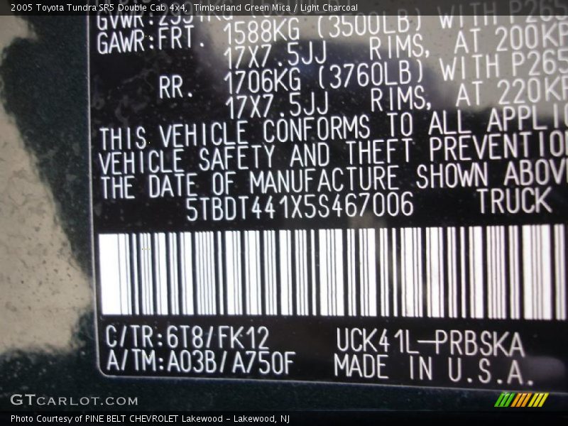 Timberland Green Mica / Light Charcoal 2005 Toyota Tundra SR5 Double Cab 4x4