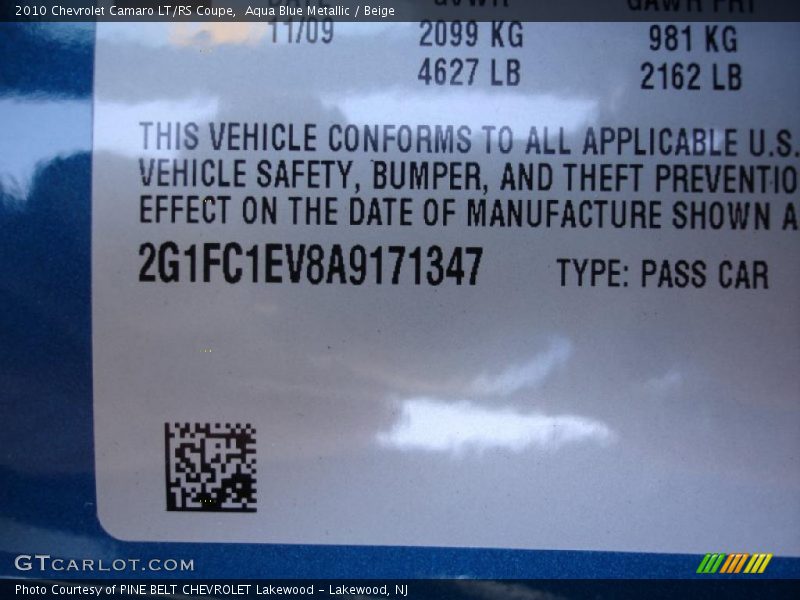 Aqua Blue Metallic / Beige 2010 Chevrolet Camaro LT/RS Coupe