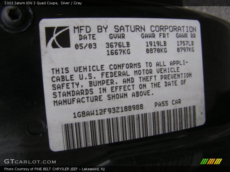 Silver / Gray 2003 Saturn ION 3 Quad Coupe