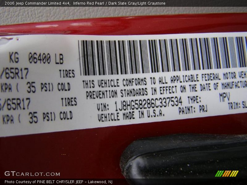 Inferno Red Pearl / Dark Slate Gray/Light Graystone 2006 Jeep Commander Limited 4x4