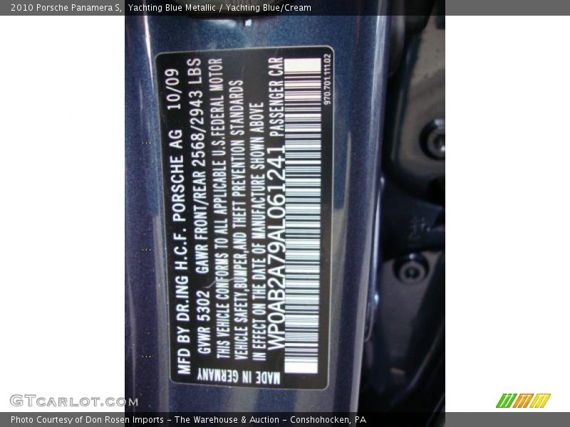 Yachting Blue Metallic / Yachting Blue/Cream 2010 Porsche Panamera S