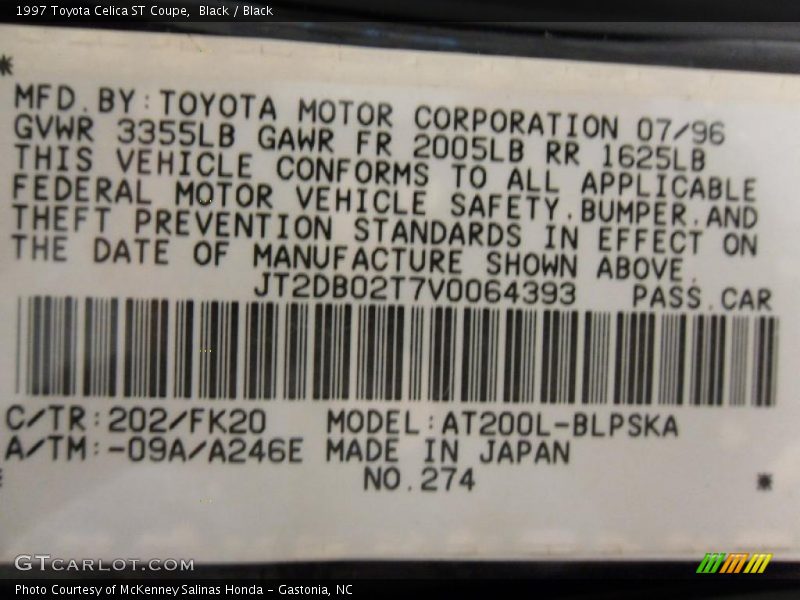 Black / Black 1997 Toyota Celica ST Coupe