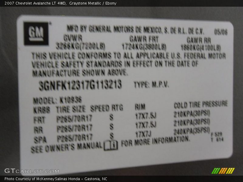 Graystone Metallic / Ebony 2007 Chevrolet Avalanche LT 4WD