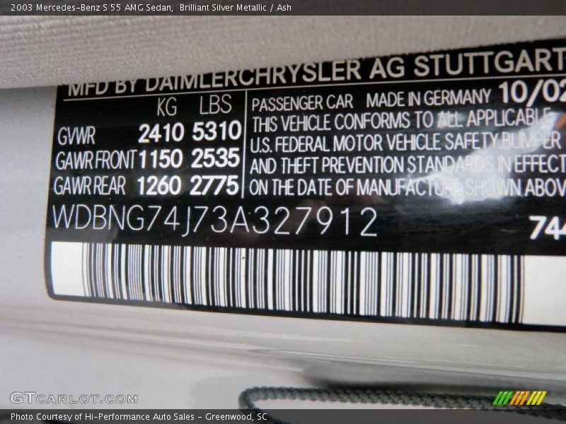 Brilliant Silver Metallic / Ash 2003 Mercedes-Benz S 55 AMG Sedan