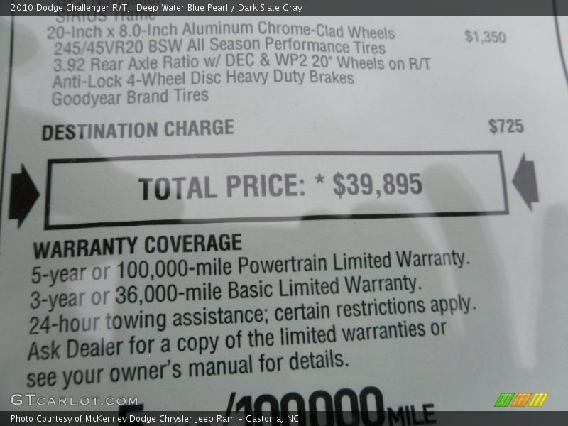 Deep Water Blue Pearl / Dark Slate Gray 2010 Dodge Challenger R/T