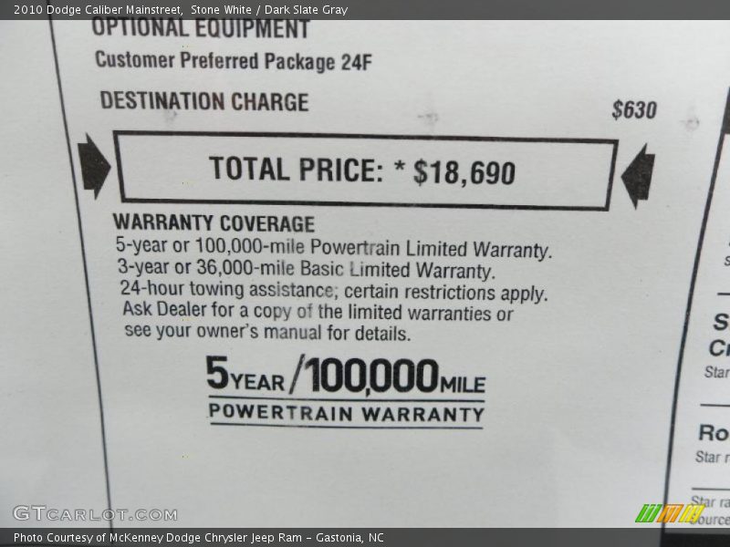 Stone White / Dark Slate Gray 2010 Dodge Caliber Mainstreet