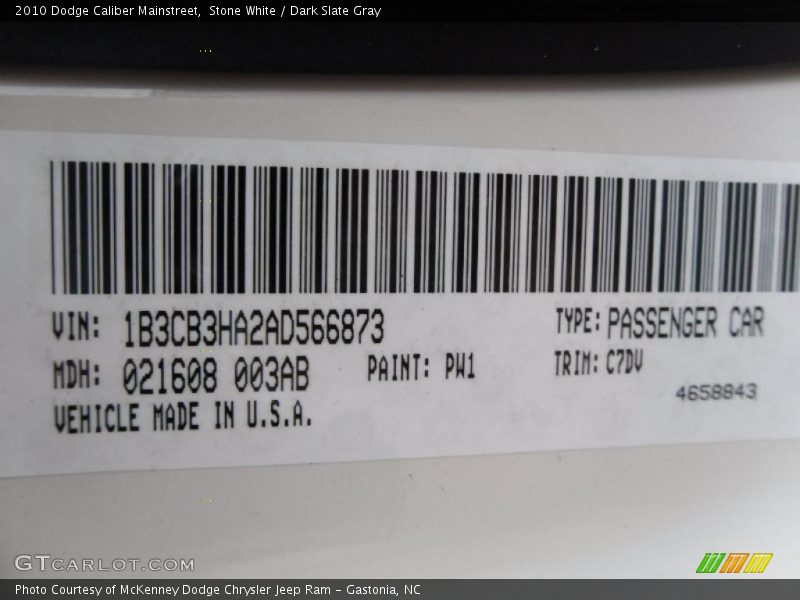 Stone White / Dark Slate Gray 2010 Dodge Caliber Mainstreet