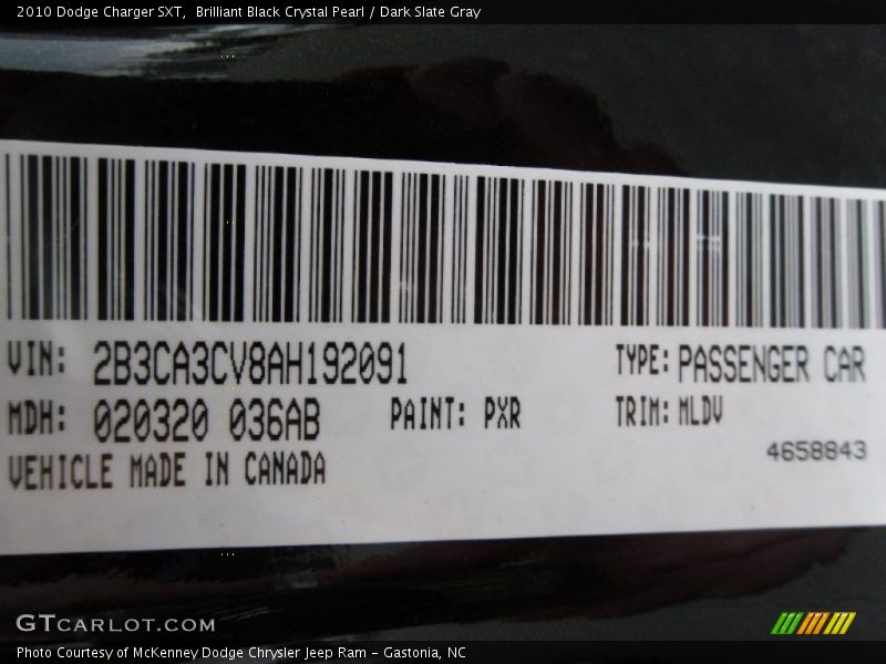 Brilliant Black Crystal Pearl / Dark Slate Gray 2010 Dodge Charger SXT