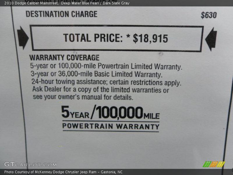 Deep Water Blue Pearl / Dark Slate Gray 2010 Dodge Caliber Mainstreet