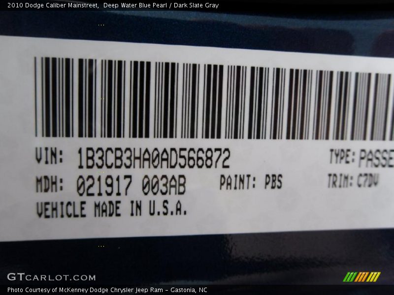 Deep Water Blue Pearl / Dark Slate Gray 2010 Dodge Caliber Mainstreet