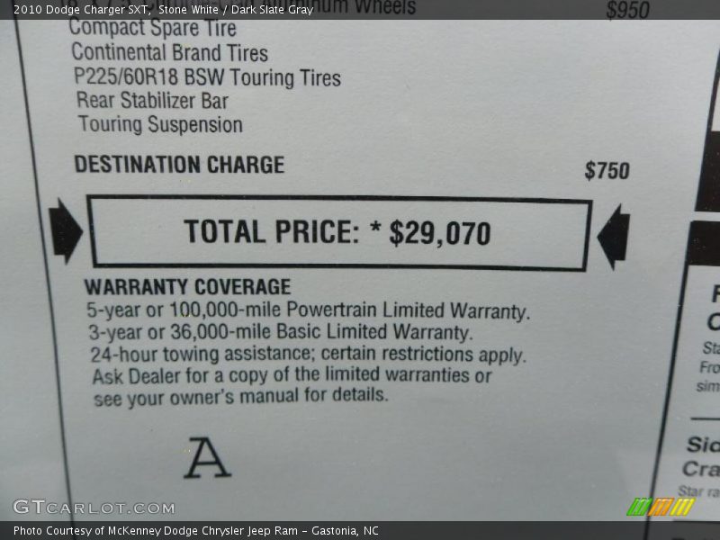 Stone White / Dark Slate Gray 2010 Dodge Charger SXT