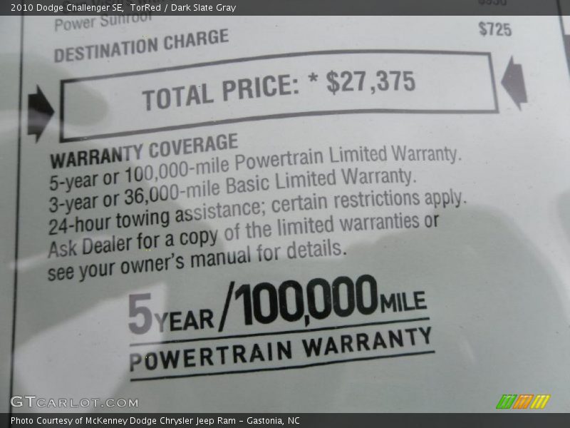 TorRed / Dark Slate Gray 2010 Dodge Challenger SE