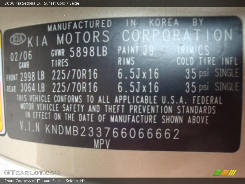 Sunset Gold / Beige 2006 Kia Sedona LX