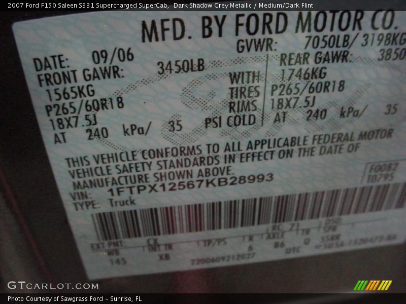 Dark Shadow Grey Metallic / Medium/Dark Flint 2007 Ford F150 Saleen S331 Supercharged SuperCab