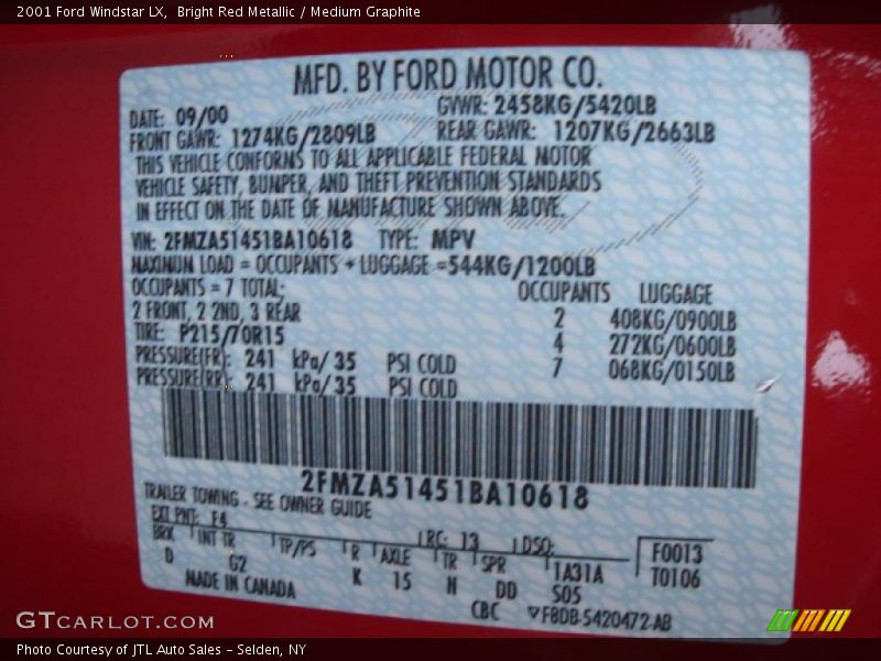 Bright Red Metallic / Medium Graphite 2001 Ford Windstar LX