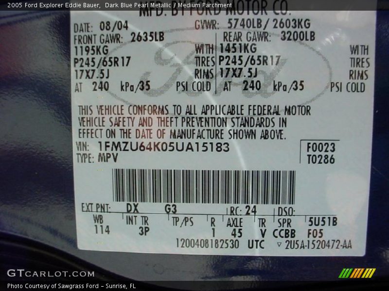 Dark Blue Pearl Metallic / Medium Parchment 2005 Ford Explorer Eddie Bauer