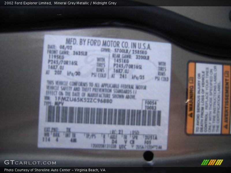Mineral Grey Metallic / Midnight Grey 2002 Ford Explorer Limited