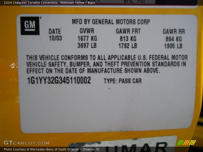 Millenium Yellow / Black 2004 Chevrolet Corvette Convertible