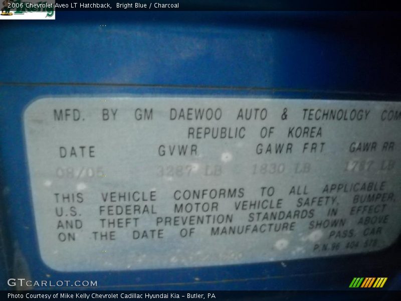 Bright Blue / Charcoal 2006 Chevrolet Aveo LT Hatchback