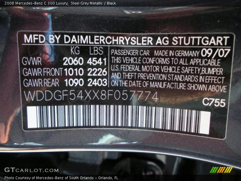 2008 C 300 Luxury Steel Grey Metallic Color Code 755
