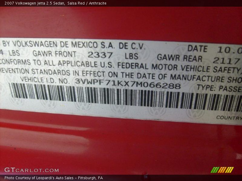 Salsa Red / Anthracite 2007 Volkswagen Jetta 2.5 Sedan