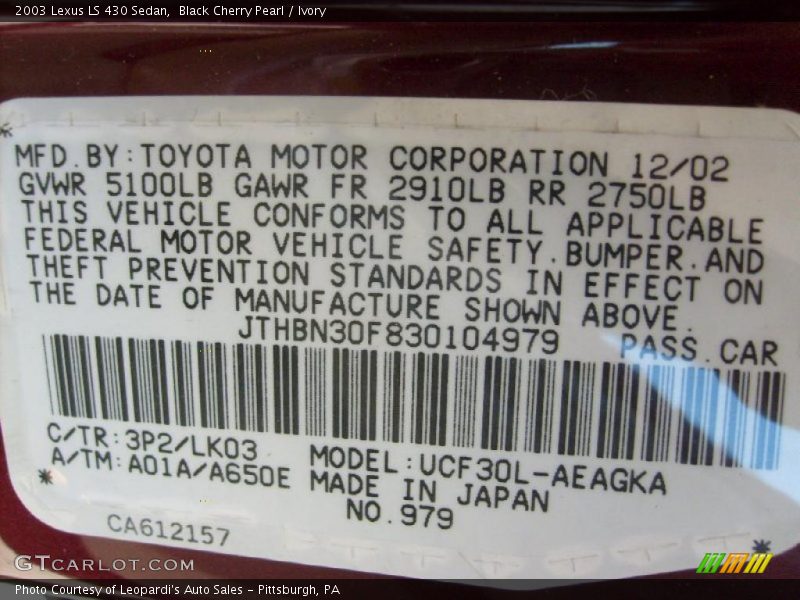 Black Cherry Pearl / Ivory 2003 Lexus LS 430 Sedan