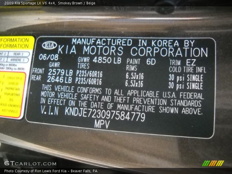 Smokey Brown / Beige 2009 Kia Sportage LX V6 4x4