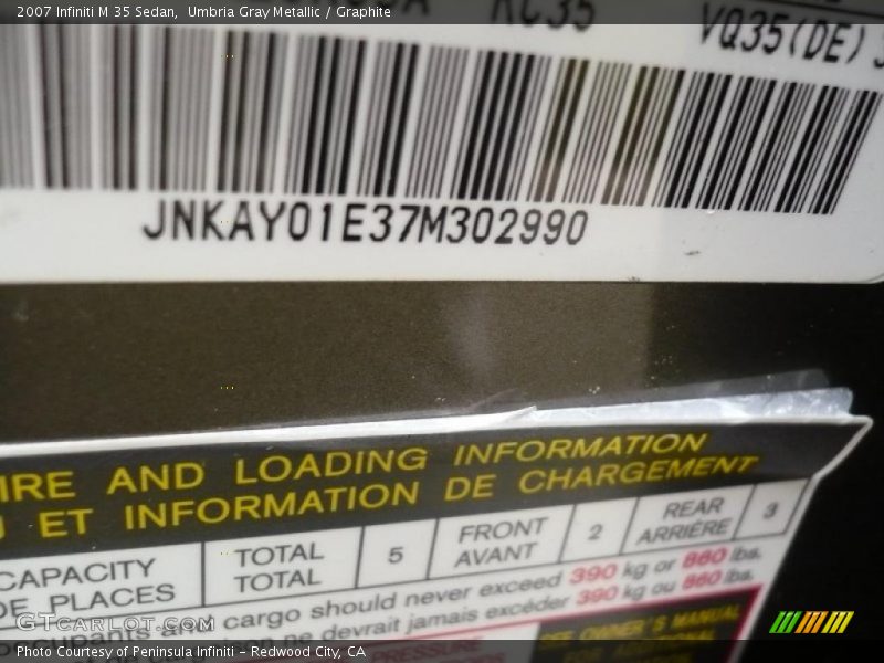 Umbria Gray Metallic / Graphite 2007 Infiniti M 35 Sedan