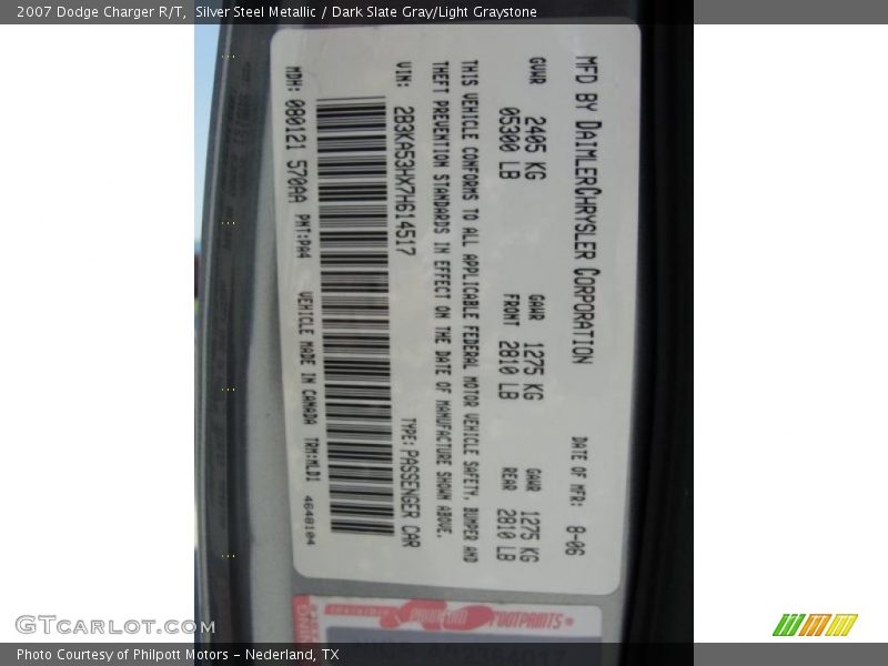 Silver Steel Metallic / Dark Slate Gray/Light Graystone 2007 Dodge Charger R/T