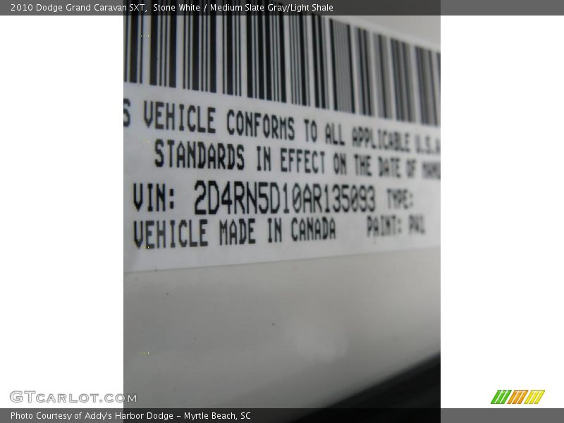 Stone White / Medium Slate Gray/Light Shale 2010 Dodge Grand Caravan SXT