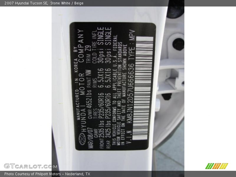 Stone White / Beige 2007 Hyundai Tucson SE