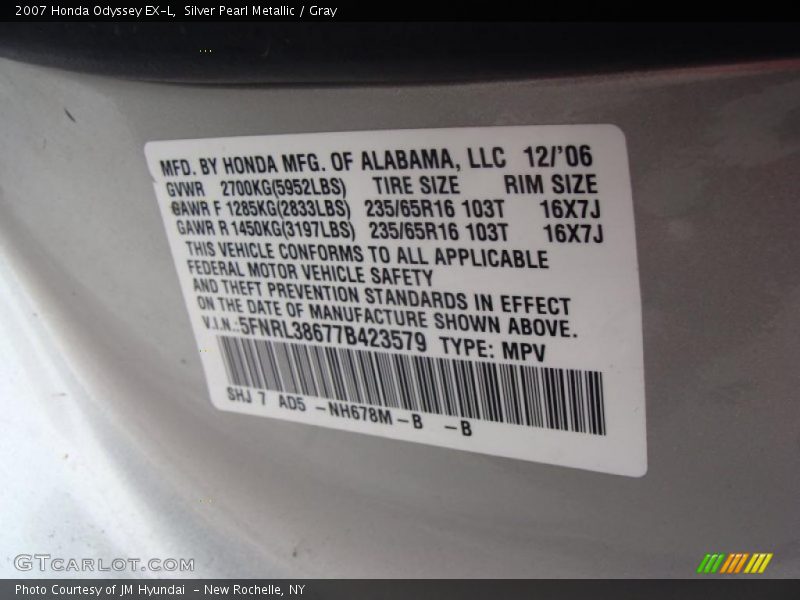 Silver Pearl Metallic / Gray 2007 Honda Odyssey EX-L