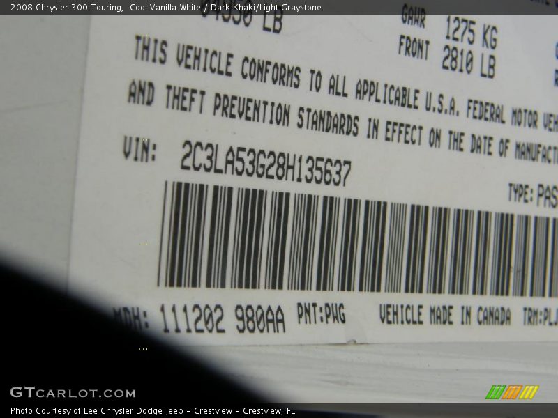 Cool Vanilla White / Dark Khaki/Light Graystone 2008 Chrysler 300 Touring