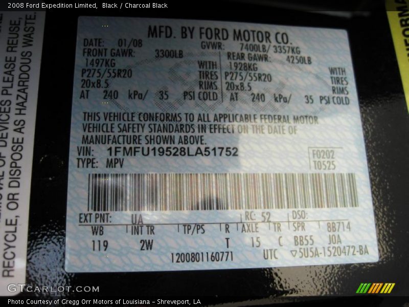 Black / Charcoal Black 2008 Ford Expedition Limited