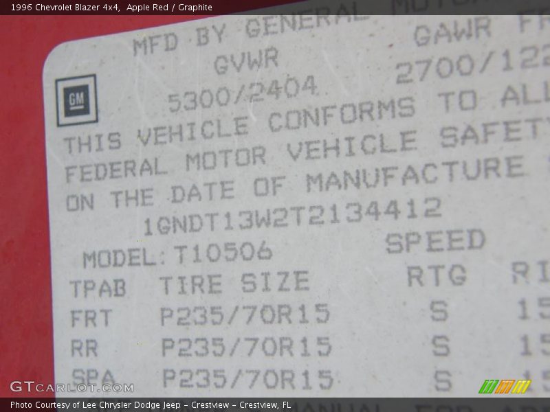 Apple Red / Graphite 1996 Chevrolet Blazer 4x4