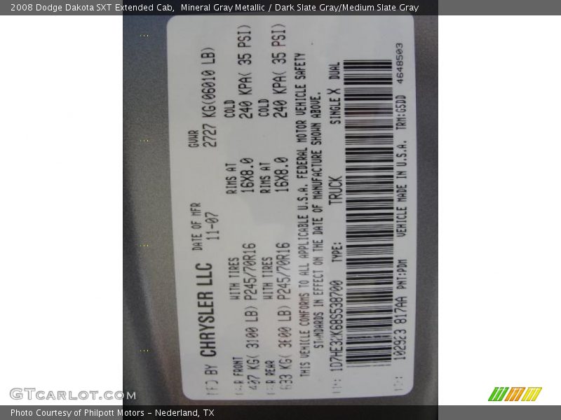 Mineral Gray Metallic / Dark Slate Gray/Medium Slate Gray 2008 Dodge Dakota SXT Extended Cab