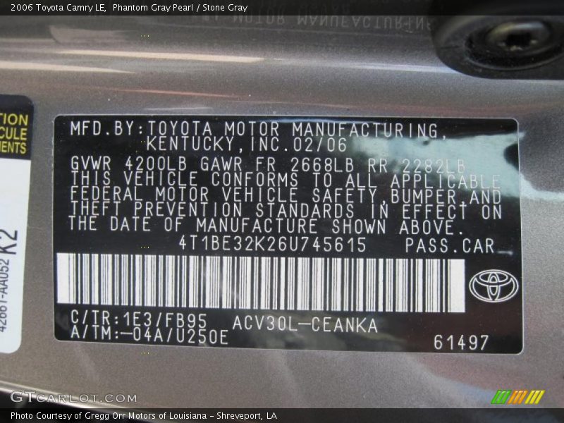 Phantom Gray Pearl / Stone Gray 2006 Toyota Camry LE