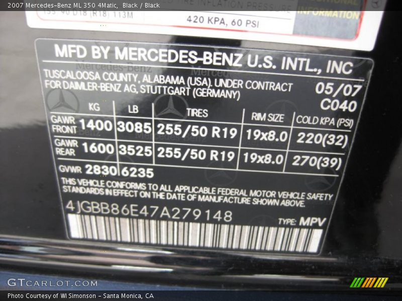 Black / Black 2007 Mercedes-Benz ML 350 4Matic