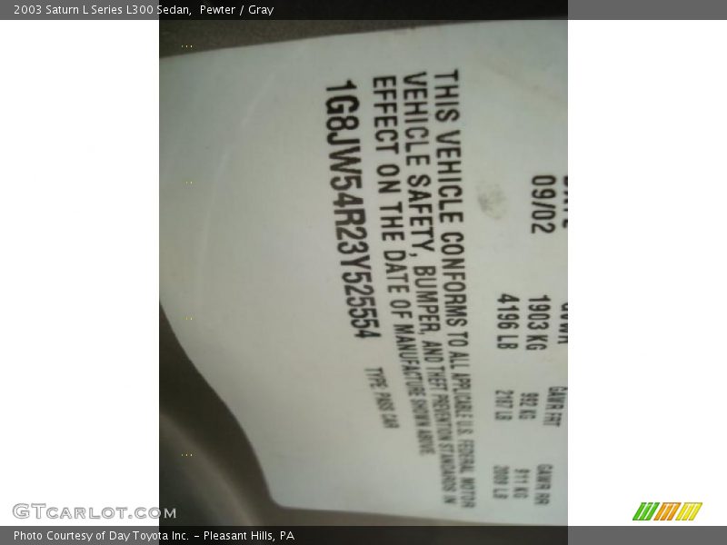 Pewter / Gray 2003 Saturn L Series L300 Sedan