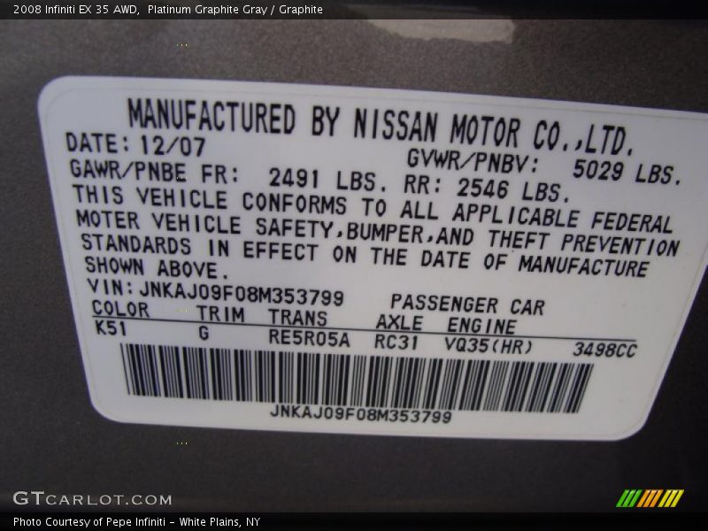 Platinum Graphite Gray / Graphite 2008 Infiniti EX 35 AWD