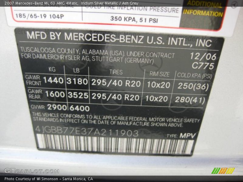 Iridium Silver Metallic / Ash Grey 2007 Mercedes-Benz ML 63 AMG 4Matic