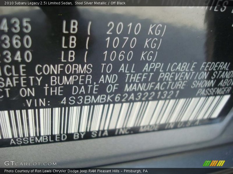 Steel Silver Metallic / Off Black 2010 Subaru Legacy 2.5i Limited Sedan