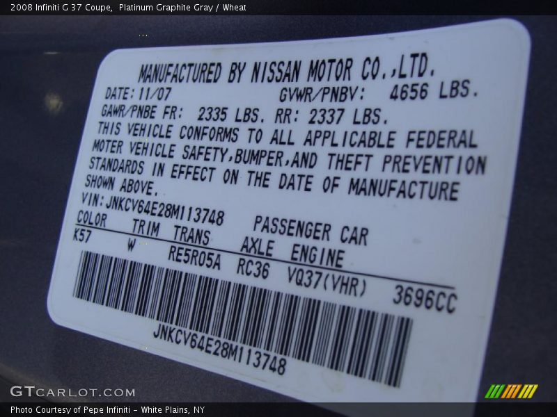 Platinum Graphite Gray / Wheat 2008 Infiniti G 37 Coupe