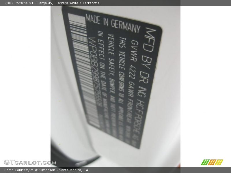 Carrara White / Terracotta 2007 Porsche 911 Targa 4S